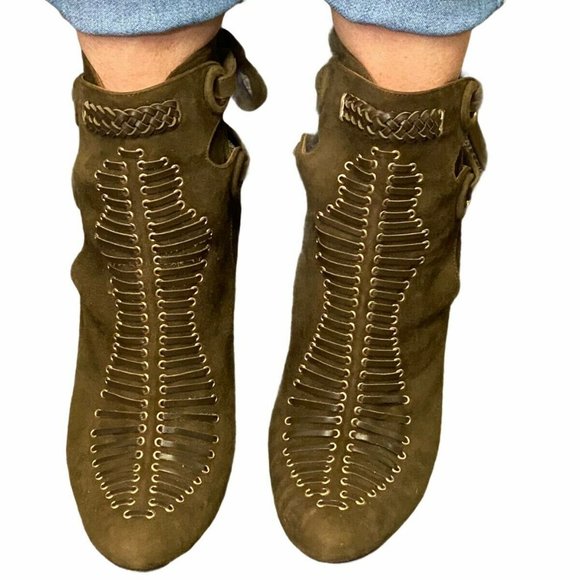 CLAUDIA SCHIFFER X AQUAZZURA HOLLAND SUEDE TIE-UP BOOTIES (SZ 37) (EUC) - Picture 3 of 12